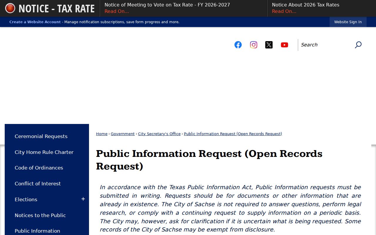 Sachse residents directory public information request page