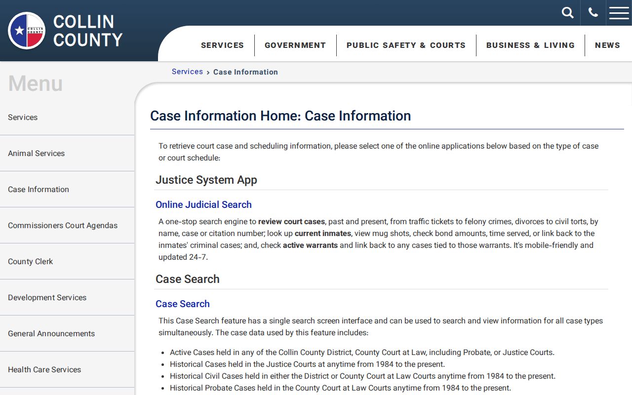 Sachse resident lookup through the Collin County Judicial Search