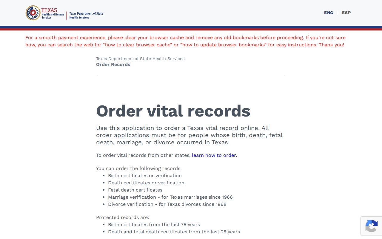 Sachse resident lookup through the Texas online vital records order portal