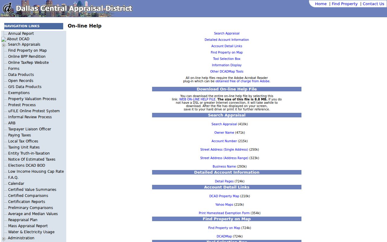 Sachse street directory Dallas CAD address-search help screen