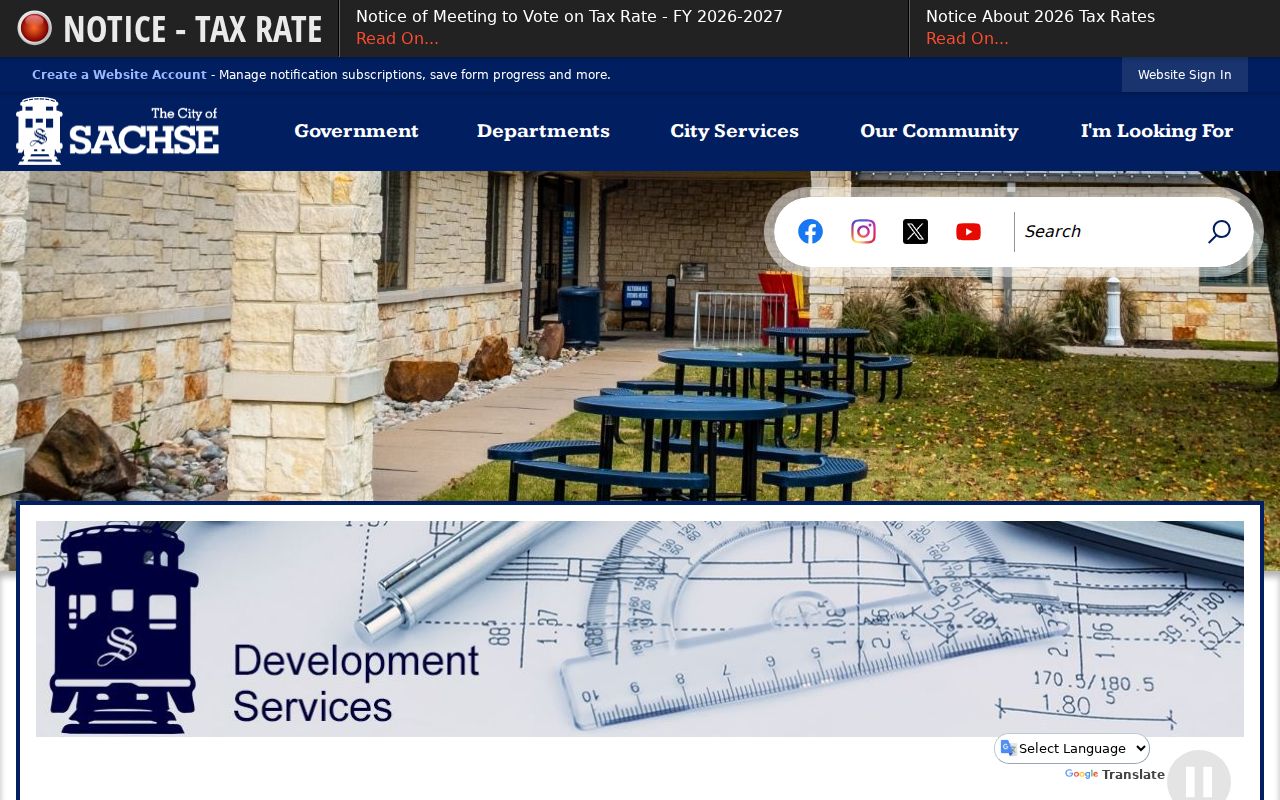 Sachse street directory SmartGov building permits and inspections page