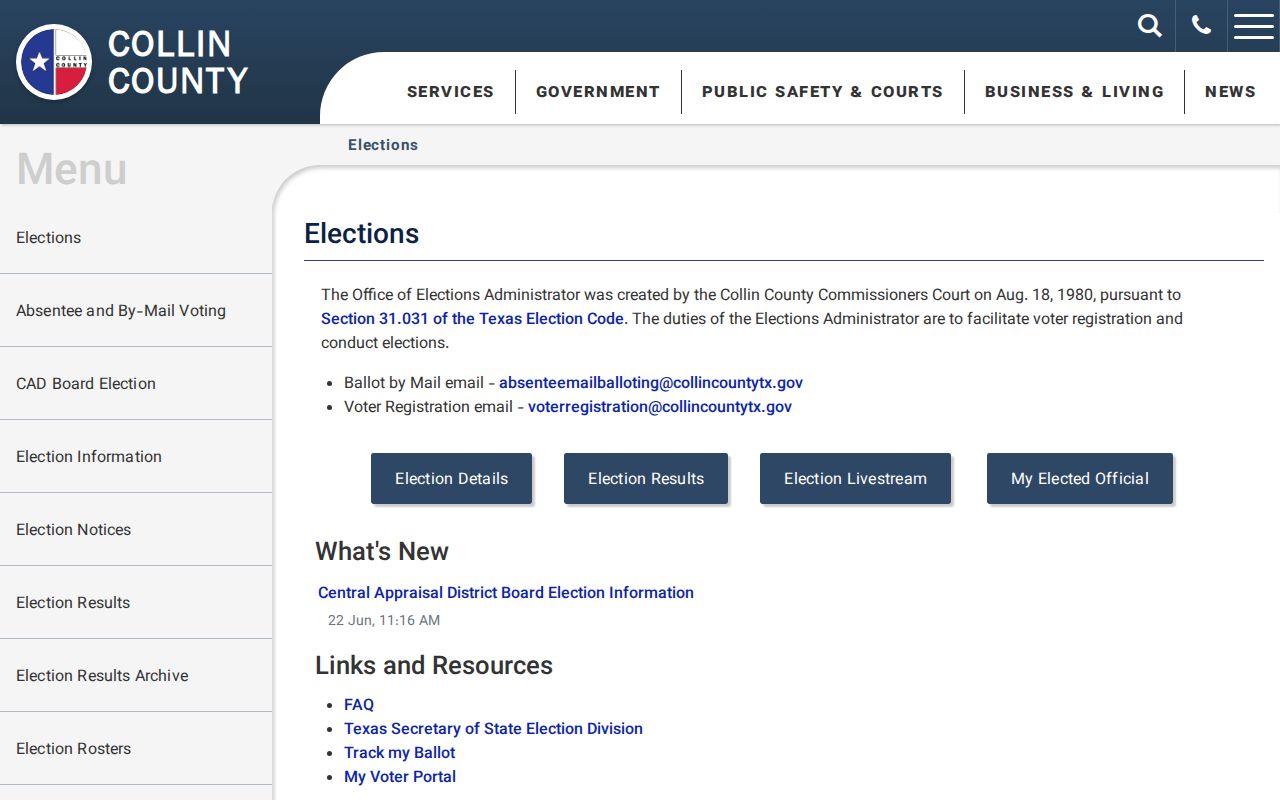 Sachse ZIP code directory election context from Collin County Elections